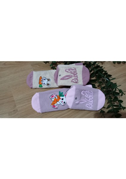 2'li Terra Desen Kız Havlu Kaydırmaz Taban Bebe Soket Çorap