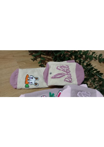 2'li Terra Desen Kız Havlu Kaydırmaz Taban Bebe Soket Çorap