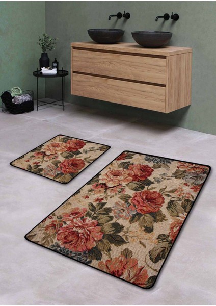 Kaymaz Tabanlı Yıkanabilir Banyo Paspası, 2'li, 60x100 ve 50x60 cm, polyester, orta hav yüksekliği