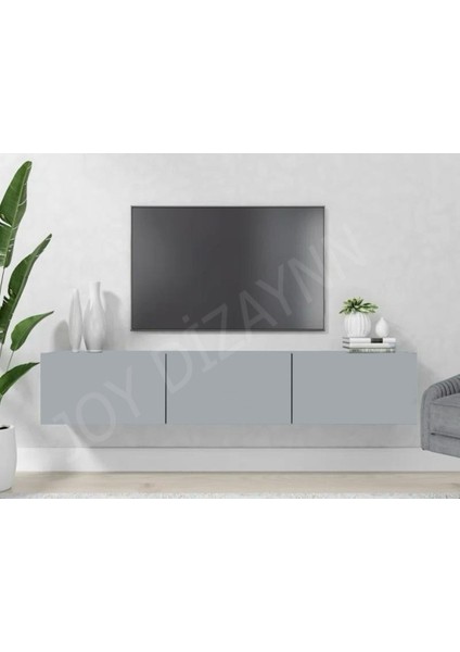 Beliz Tv Ünitesi Tv Sehpası Alt Modül Ofis Gri 200 cm Mdf