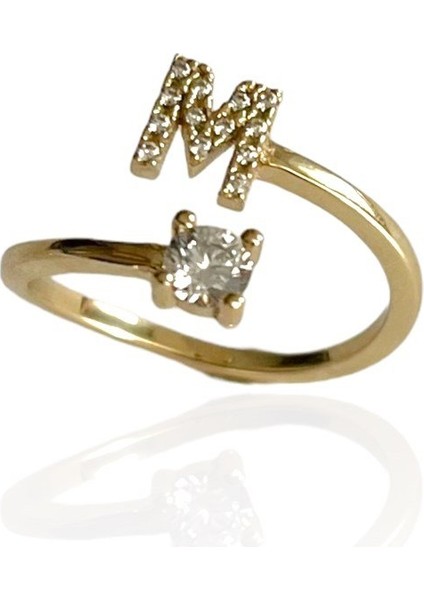 M Harfli Taşlı Altın Yüzük