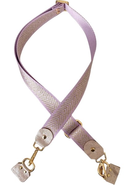 Ayarlanabilir Desenli Çanta Askısı 135 Cm* 4 cm Hakiki Deri Detaylı Lila