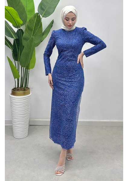 Simli Tül Abiye Elbise 5517-01 Saks