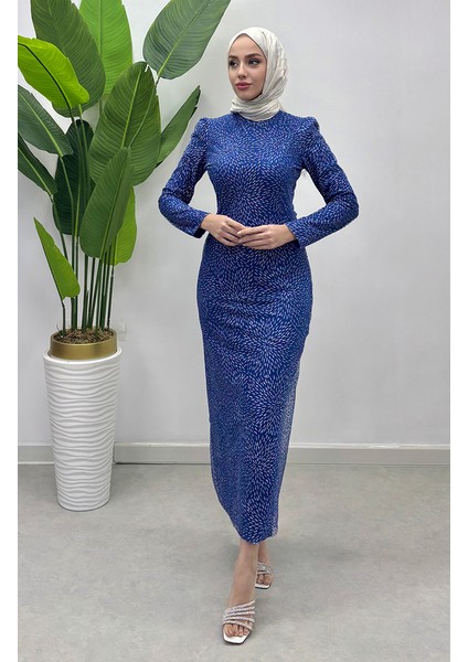 Simli Tül Abiye Elbise 5517-01 Saks fiyatları