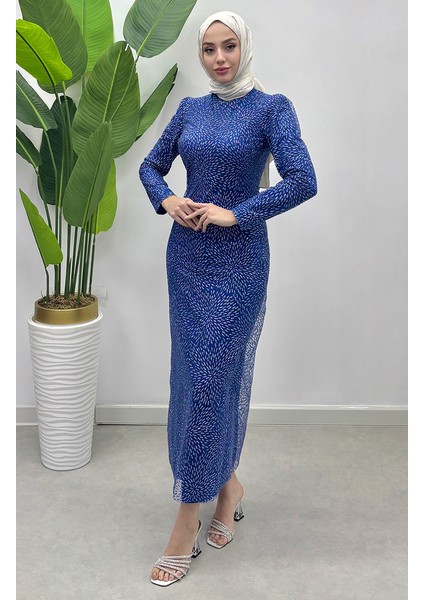 Simli Tül Abiye Elbise 5517-01 Saks modelleri