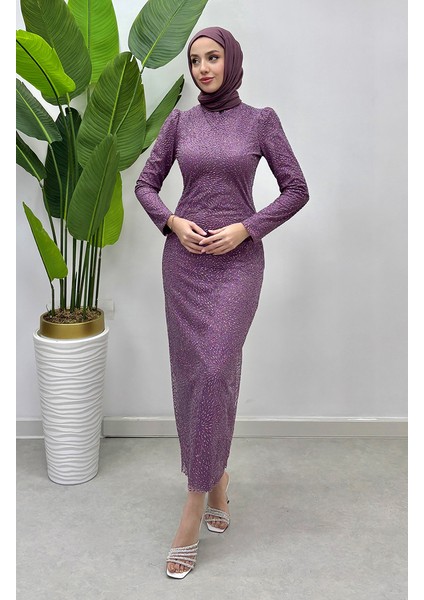 Simli Tül Abiye Elbise 5517-05 Gül Kurusu fiyatları