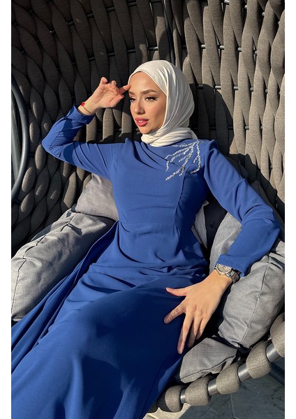 Önü Taşlı Abiye Elbise 5515-01 Indigo fiyatları