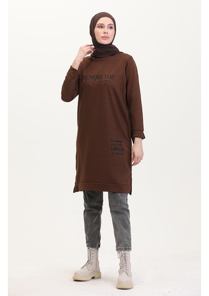 Baskılı Sweatshirt 0540-03 Kahverengi fiyatları