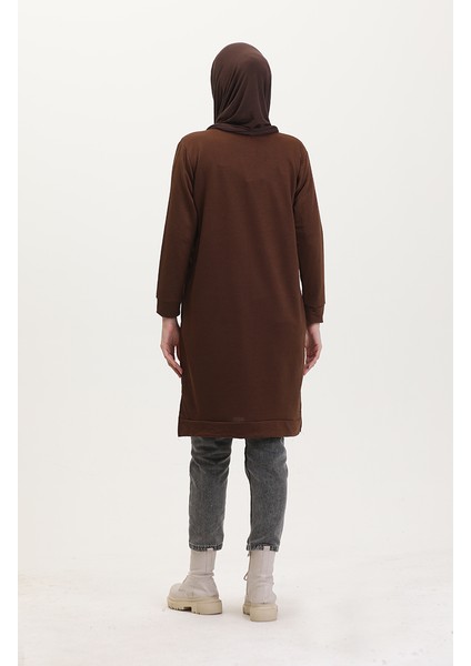 Baskılı Sweatshirt 0540-03 Kahverengi indirimleri