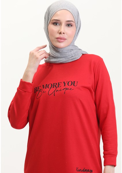 Baskılı Sweatshirt 0540-10 Kırmızı modelleri