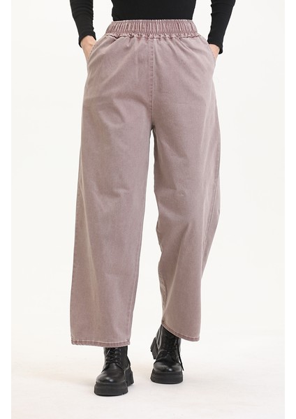 Beli Lastikli Kot Pantolon 9633B-01 Açık Gül Kurusu