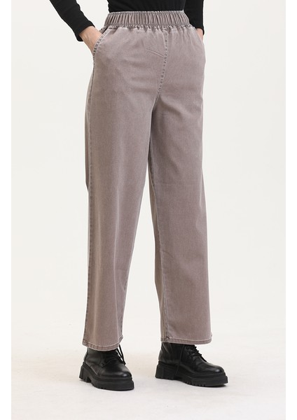 Beli Lastikli Kot Pantolon 9633-07 Açık Kahve