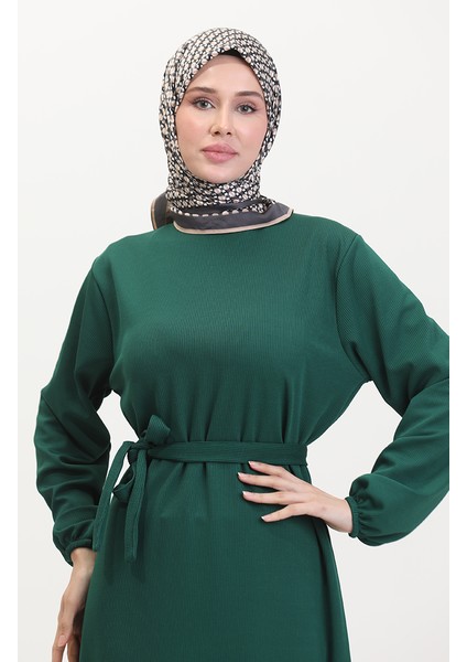 Burgu Kumaş Fitilli Fırfırlı Elbise 0528-07 Yeşil modelleri