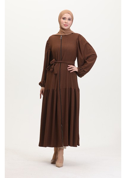 Balon Kollu Ferace 1026-05 Kahverengi