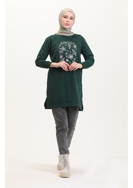 Baskılı Sweatshirt 0539-04 Zümrüt Yeşili fiyatları