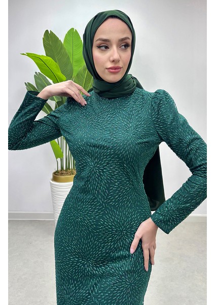 Simli Tül Abiye Elbise 5517-03 Zümrüt Yeşili fırsatları