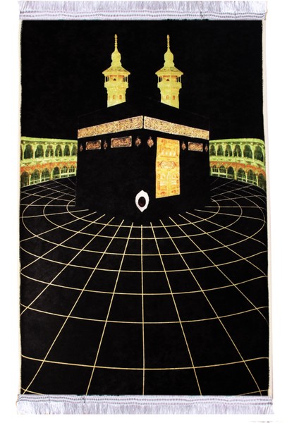 3 CM Kalın Süngerli Seccade Siyah Kabe Desenli Diz Ağrıtmaz Namazlık - 70x120 cm