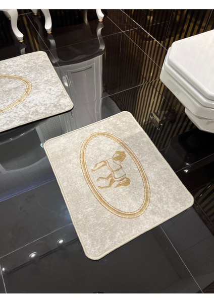 At Desenli 2'li Kaymaz Taban Banyo Paspas Takımı, Altın, Polyester, 60x100 ve 60x50 fırsatları