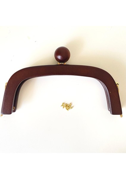 Çanta Bursu Ahşap Oval Boncuklu Koyu Kahve ve Metal Şeritli 20 cm fırsatları
