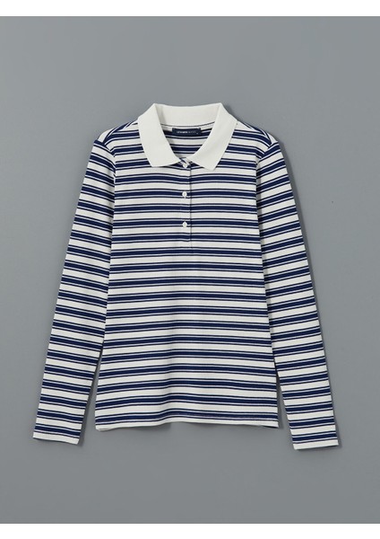 Polo Yaka Çizgili Kadın Tişört modelleri