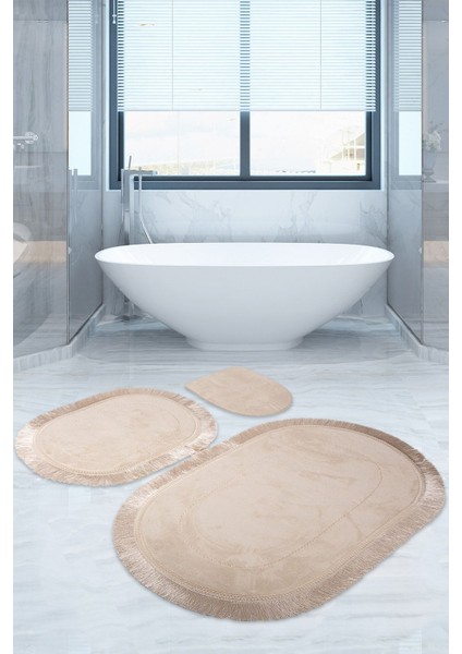 Vizon 3'lü Banyo Paspası Seti Kaymaz Tabanlı ve Püsküllü, Şık ve Konforlu Tasarım