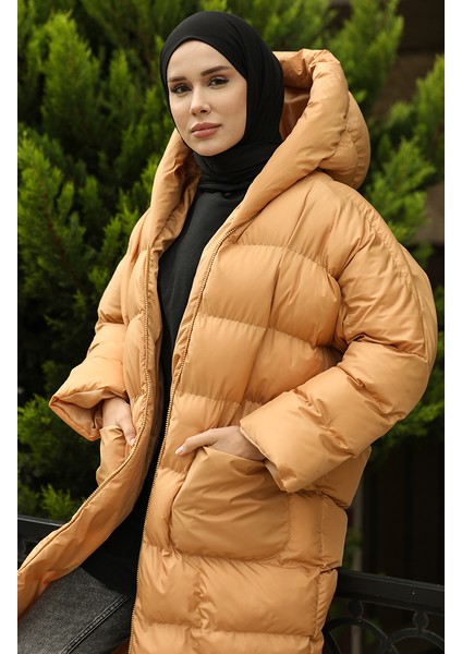 Kapitone Fermuarlı Şişme Mont 7001-04 Camel