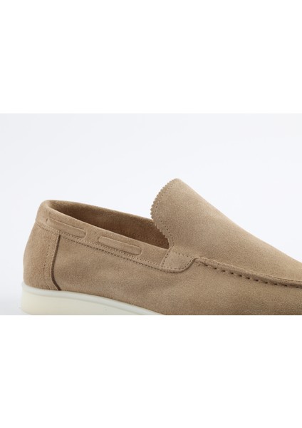 Hakiki Deri Bej Süet Loafer Erkek Ayakkabı 800-05