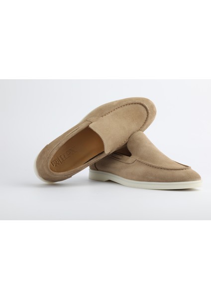 Hakiki Deri Bej Süet Loafer Erkek Ayakkabı 800-05