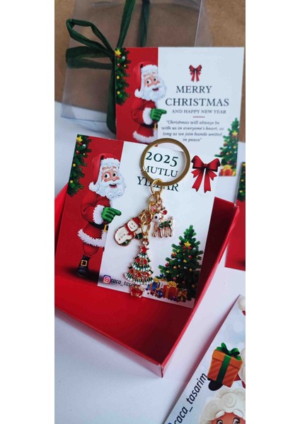 Yılbaşı Figürleri Noel Anahtarlık Charm Çanta Süsü 2 Adet Kartlı ve Kutulu Hediyelik Christmas