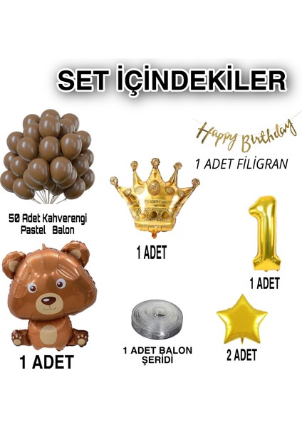 Erkek Cocuk Doğum Günü Süsü Şirin Ayıcık Figürlü Özel Ikahverengi Balon Zinciri Parti Seti fiyatları