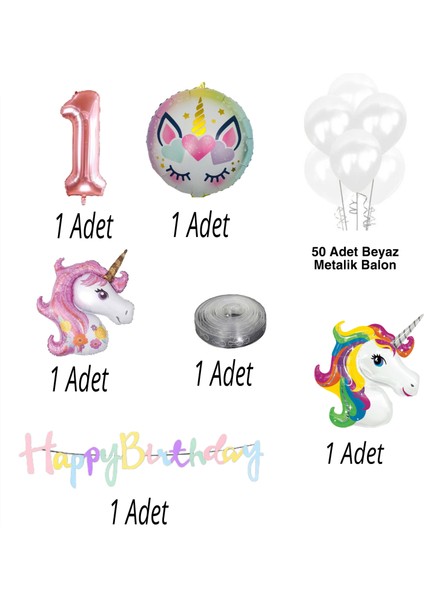 Kız Cocuk Doğum Günü Parti Seti Çift Unıkorn Temalı Beyaz Balon Zinciri ve Folyo Balon Seti fiyatları