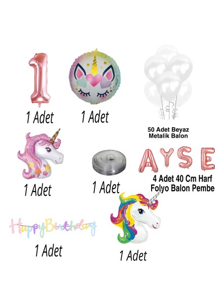 Kız Cocuk Isim Yazılı Doğum Günü Süsü Parti Seti Unıkorn Temalı Konsept Beyaz Balon Zinciri Set fiyatları