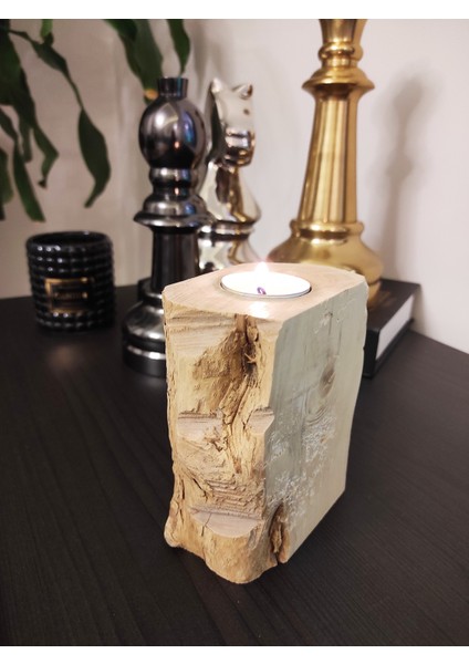 Tea Light Kütük Mumluk Şimşir Ağacından