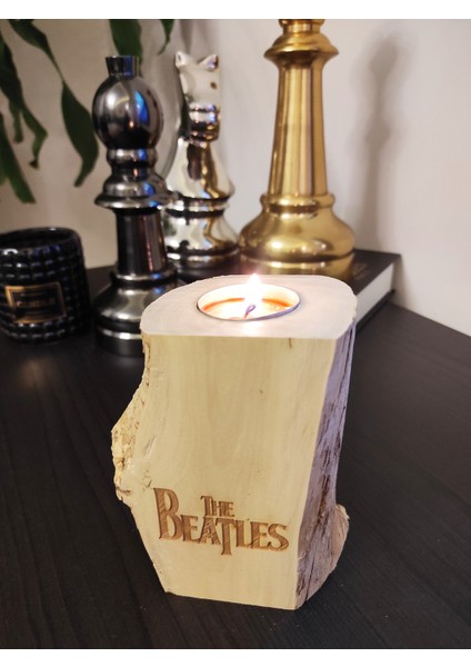 The Beatles Yazılı Tea Light Kütük Mumluk Şimşir Ağacından fiyatları
