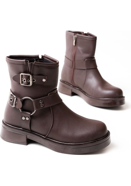 02-2013 Kahverengi Toka Aksesuarlı Fermuarlı Günlük Kadın Bot modelleri