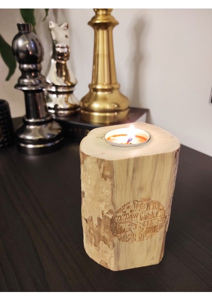Türkiye Tarihi Eserleri Şekilli Tea Light Kütük Mumluk Şimşir Ağacından