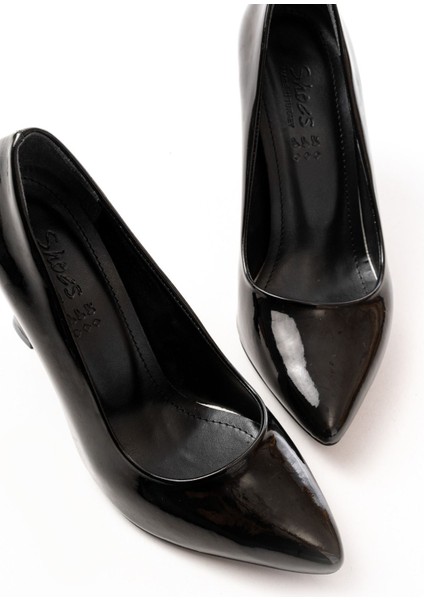 ST-001 Siyah Rugan Günlük 9 cm Topuklu Bayan Stiletto Ayakkabı indirimleri