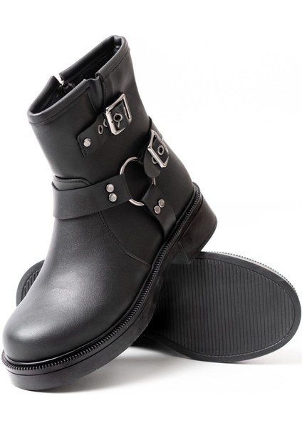 02-2013 Siyah Toka Aksesuarlı Fermuarlı Günlük Kadın Bot modelleri