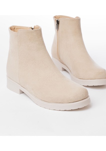 165-204 Bej Süet Fermuarlı Günlük Kadın Bot