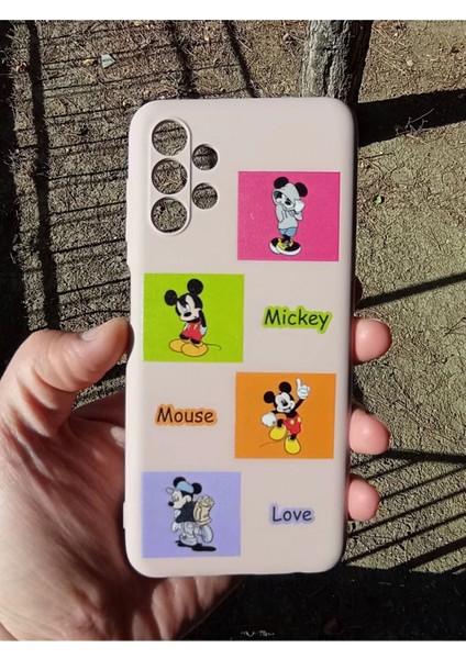 Samsung Galaxy A13 Uyumlu Mickey Mouse Tasarım Telefon Boyun Askılı Set Lansman Kılıf