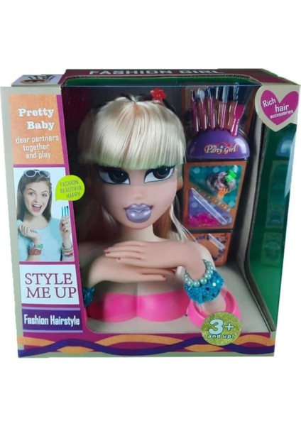 Berattoys Manken Bebek Makyaj Yapılan Büst Bebek Güzellik Seti Aksesuarlı Bebek