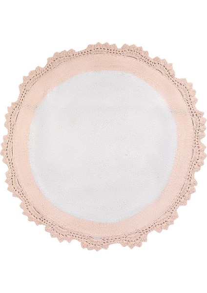 Pembe ve beyaz pamuk banyo paspası 90x90 cm, orta yükseklik, şık ve konforlu kullanım fiyatları