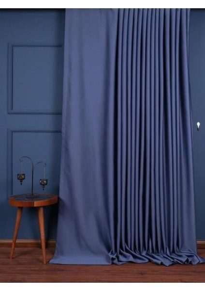 Indigo Rengi Düz Ekstrafor Büzgülü Blackaut (Karartma) Fon Perde