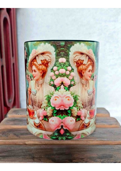 Çay Keyfi M.d.8 Vintage Baskı Büyük Boy Porselen Kupa