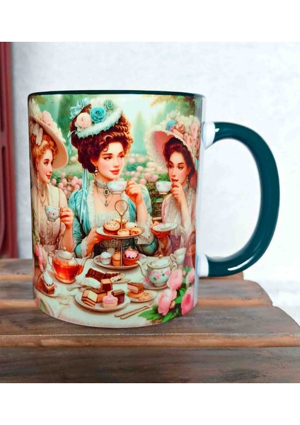 Çay Keyfi M.d.8 Vintage Baskı Büyük Boy Porselen Kupa