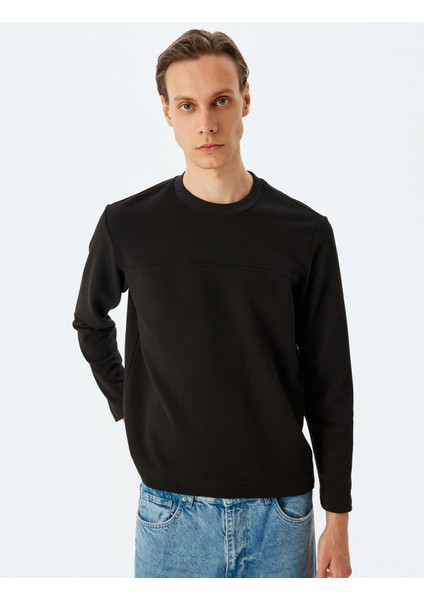 Bisiklet Yaka Uzun Kollu Pamuk Karışımlı Dikiş Detaylı Basic Sweatshirt fiyatları