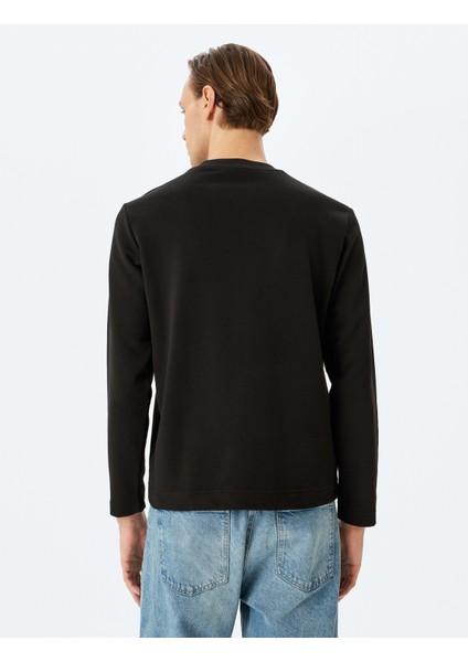 Bisiklet Yaka Uzun Kollu Pamuk Karışımlı Dikiş Detaylı Basic Sweatshirt fırsatları