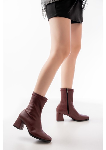 MSK-033 Bordo Topuklu Fermuarlı Kadın Bot