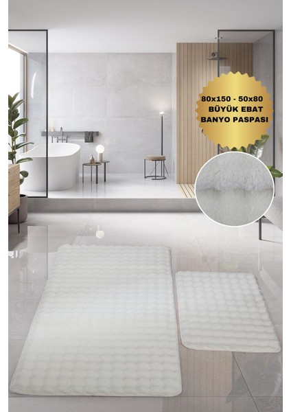 Yumuşak Büyük Boy İkili Banyo Paspası, Kaymaz Taban, Yıkanabilir, Polyamid 80x150