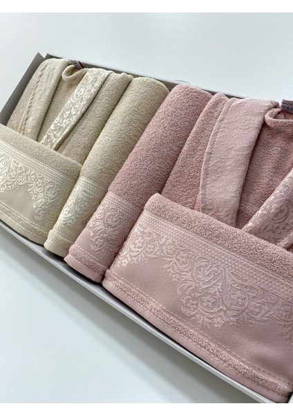 6'lı pamuklu bej pudra bornoz seti, rahat ve şık ev giyim ürünü fiyatları